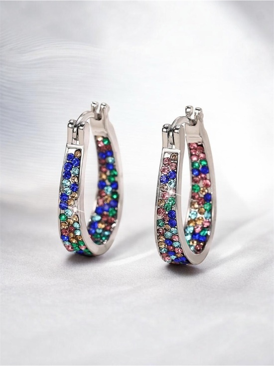 Jewelry - Multicolor Inside-out CZ Hoop Earrings NWT Gold Plated